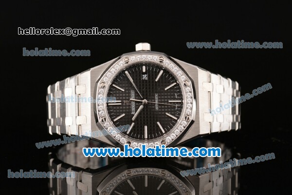 Audemars Piguet Royal Oak Swiss ETA 2824 Automatic Stainless Steel Case with Diamond Bezel Black Dial and Stick Markers - Click Image to Close